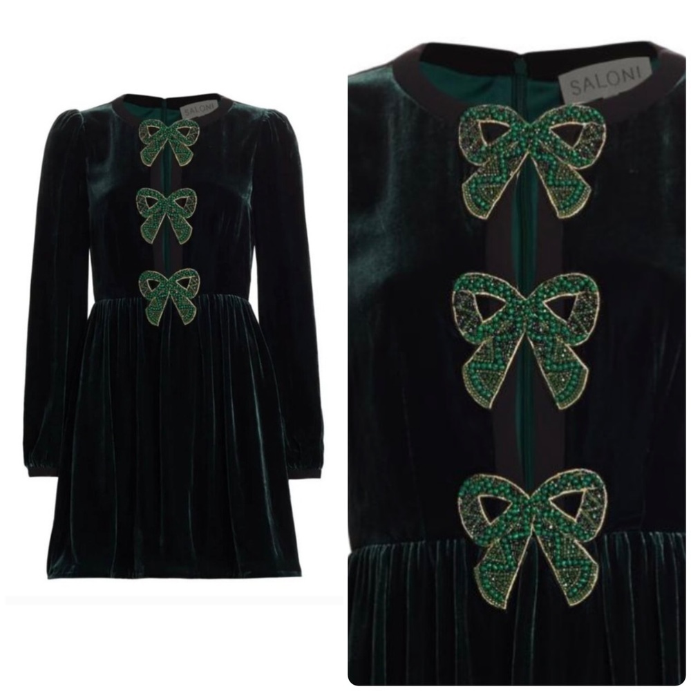 Saloni Camille Cutout Bow Embellished Velvet Dress